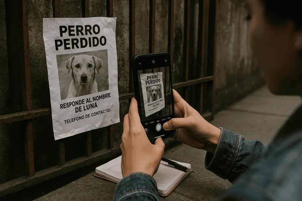 Persona fotografía un cartel de perro perdido para compartirlo en redes y es parte de la sección volvió a casa