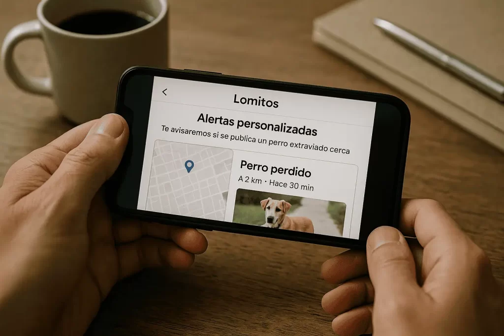 Activar alertas de perros perdidos desde casa en la app de Lomitos.