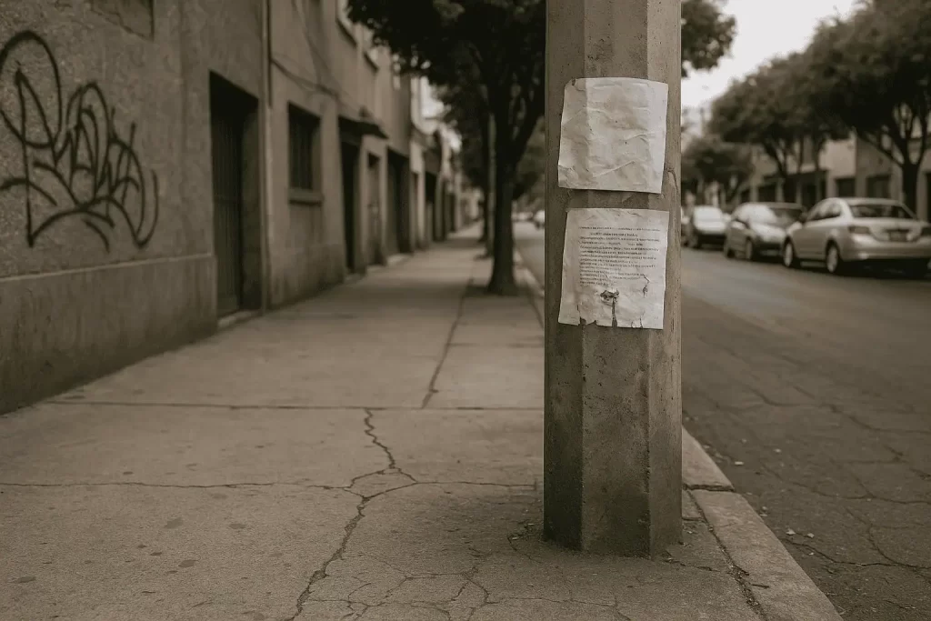 Qué no hacer si se pierde tu perro: cartel deteriorado pegado en poste