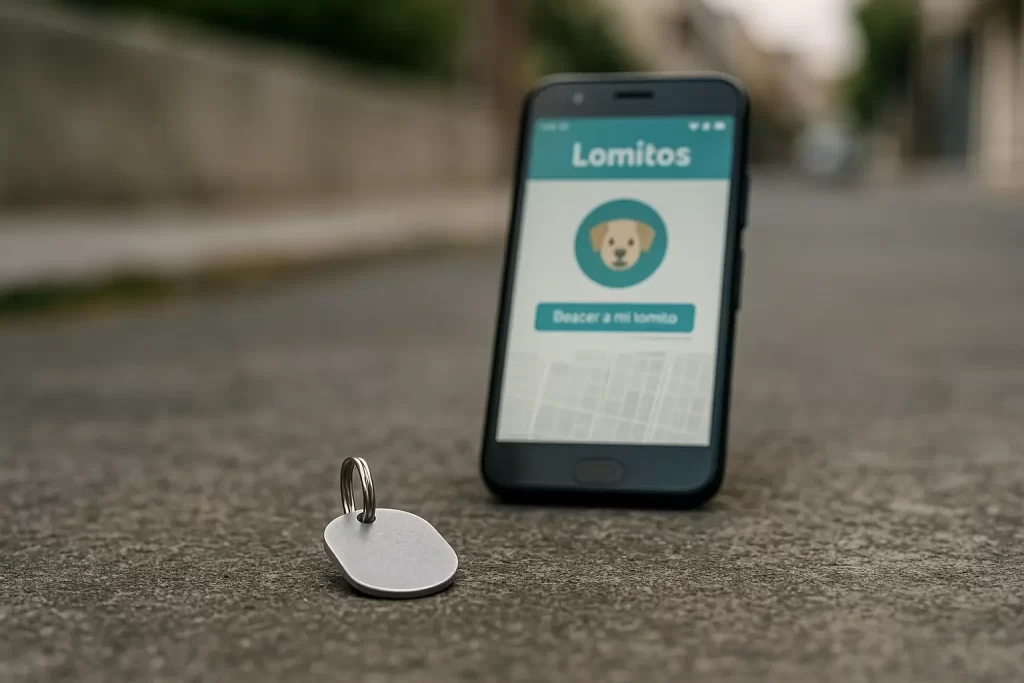 Placa para perro junto a la aplicación Lomitos
