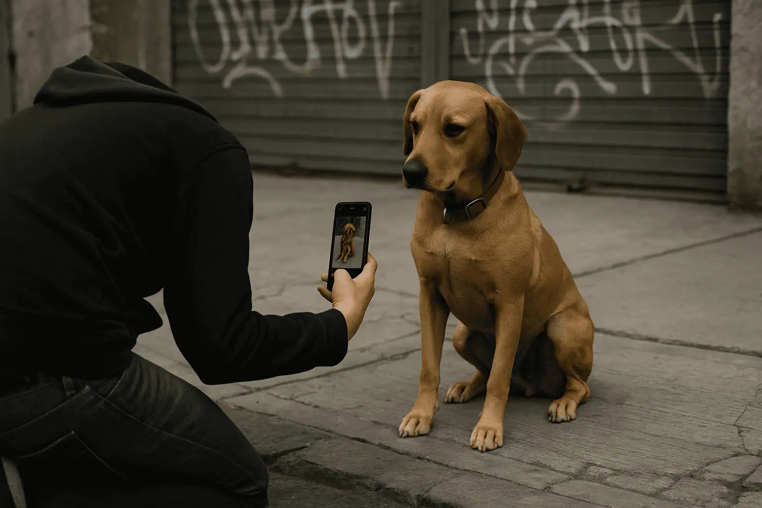 Vecino reportando perro perdido desde su celular en la colonia Doctores